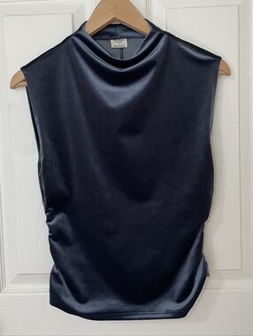 Abercrombie & Fitch Satin Mock-Neck Sleeveless Top - Navy Blue Size S